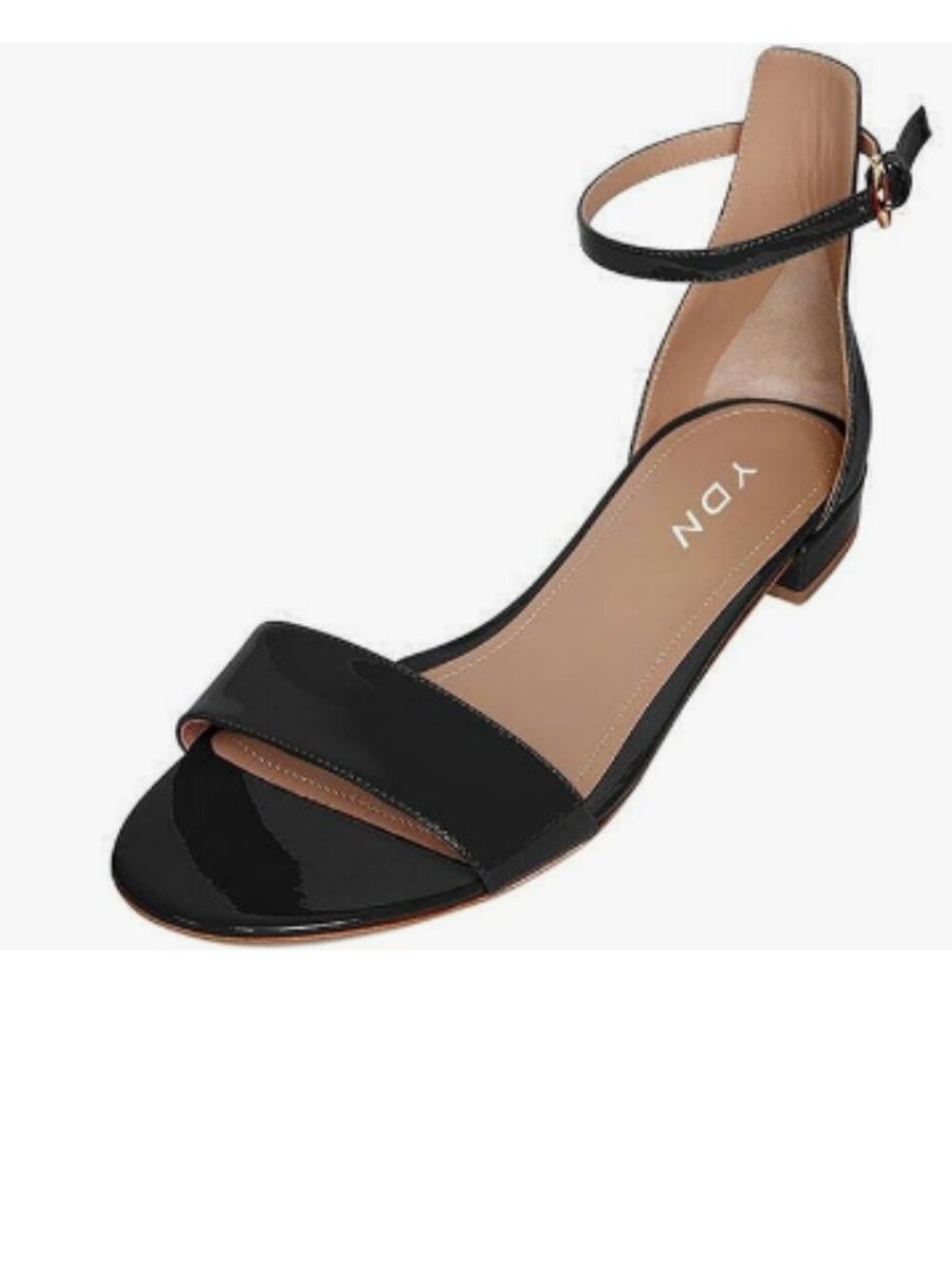 YDN Black Block Low Heel Sandals Open Toe Ankle Strap Patent Comfortable Shoes